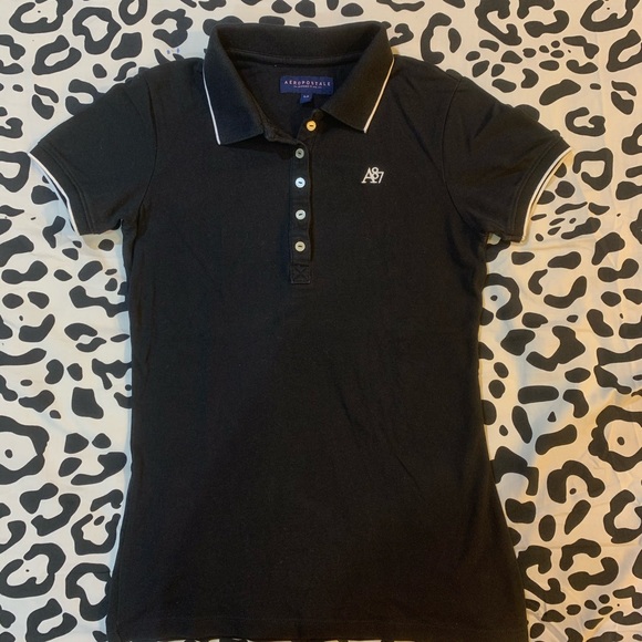 Aeropostale Black Polo T-shirt - Picture 2 of 5